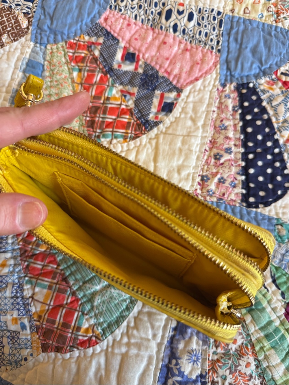 Coach Yellow Pebbled Leather Wristlet with Gold-Tone Logo - Picture 6 of 8